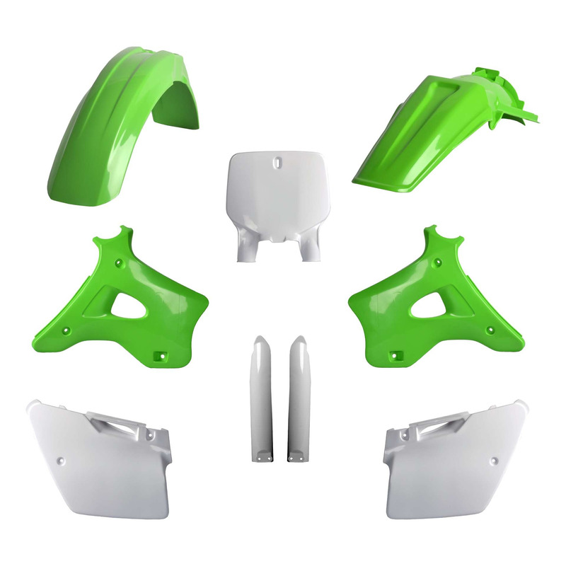 Kit Plastique Complet POLISPORT MX Type Origine Vert / Blanc pour Kawa