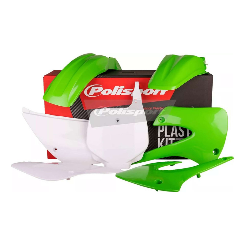Kit Plastique POLISPORT MX Type Origine Blanc / Vert pour Kawasaki 85 KX 01-13