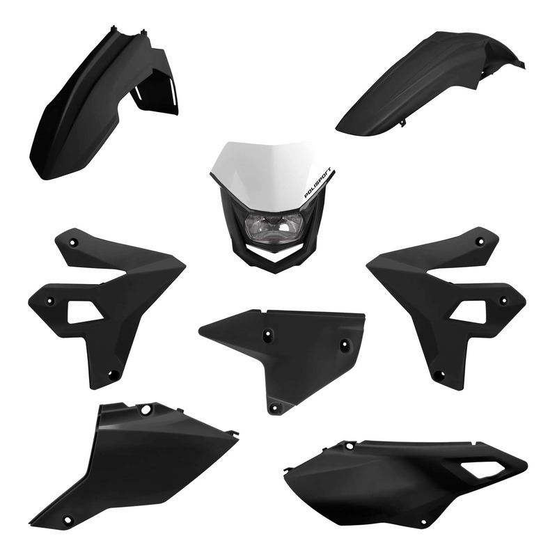 Kit Plastique POLISPORT MX Type RestylÃ© avec plaque phare Halo noir p