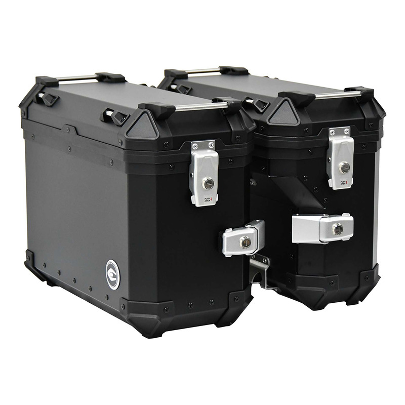 Kit valises latéral en aluminium noir 36 L la paire Coocase S-Shape - Vendu avec leurs platines