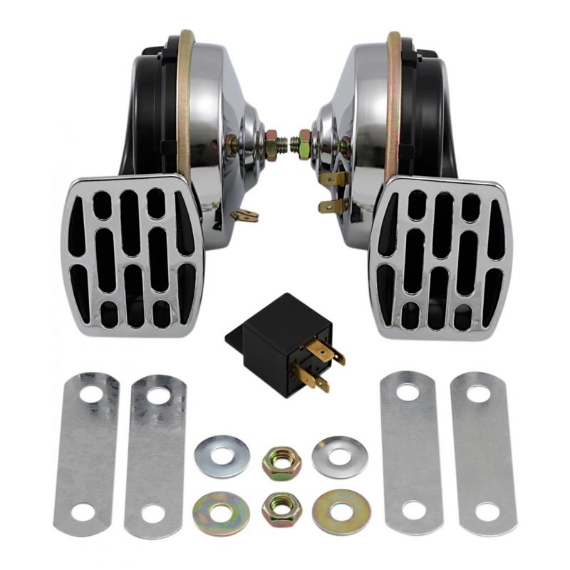 Klaxon 2 tons 12V universel 107 dB chrome