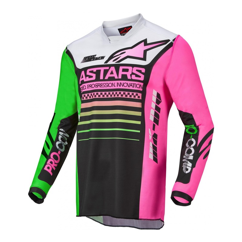 Maillot cross Alpinestars Racer Compass noir/vert neon/rose fluo- S