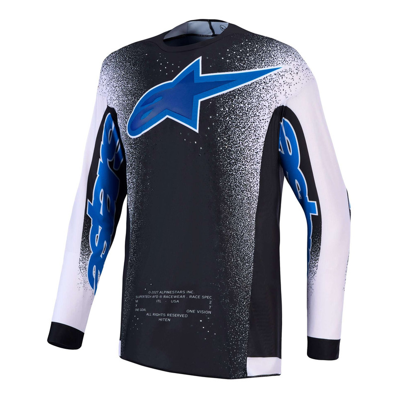 Maillot cross Alpinestars Supertech Hiten AFD black/light lilac/blithe blue