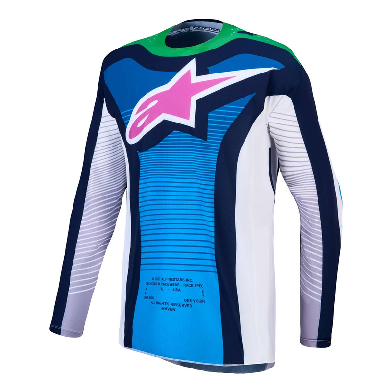 Maillot cross Alpinestars Techstar Maven white/blithe blue/green fluo