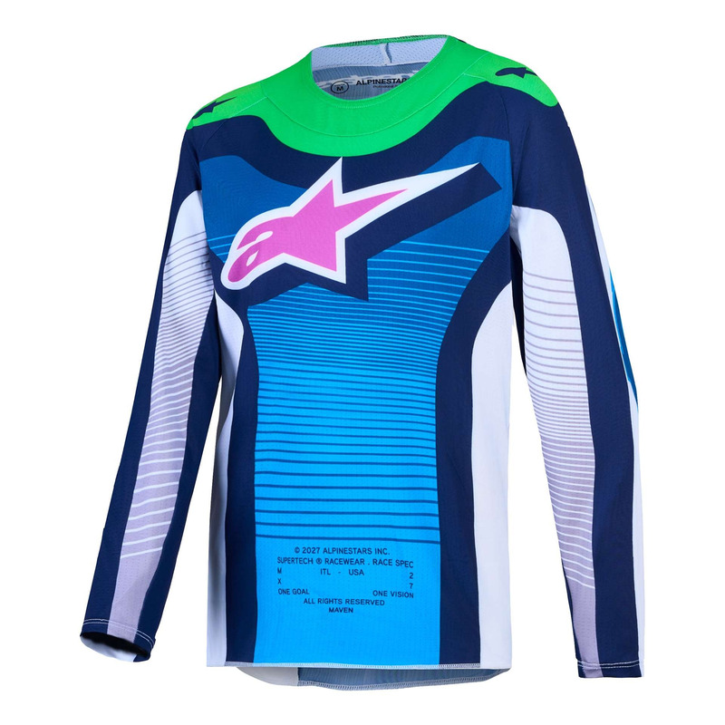 Maillot cross enfant Alpinestars Supertech Youth Maven white/blithe blue/green fluo