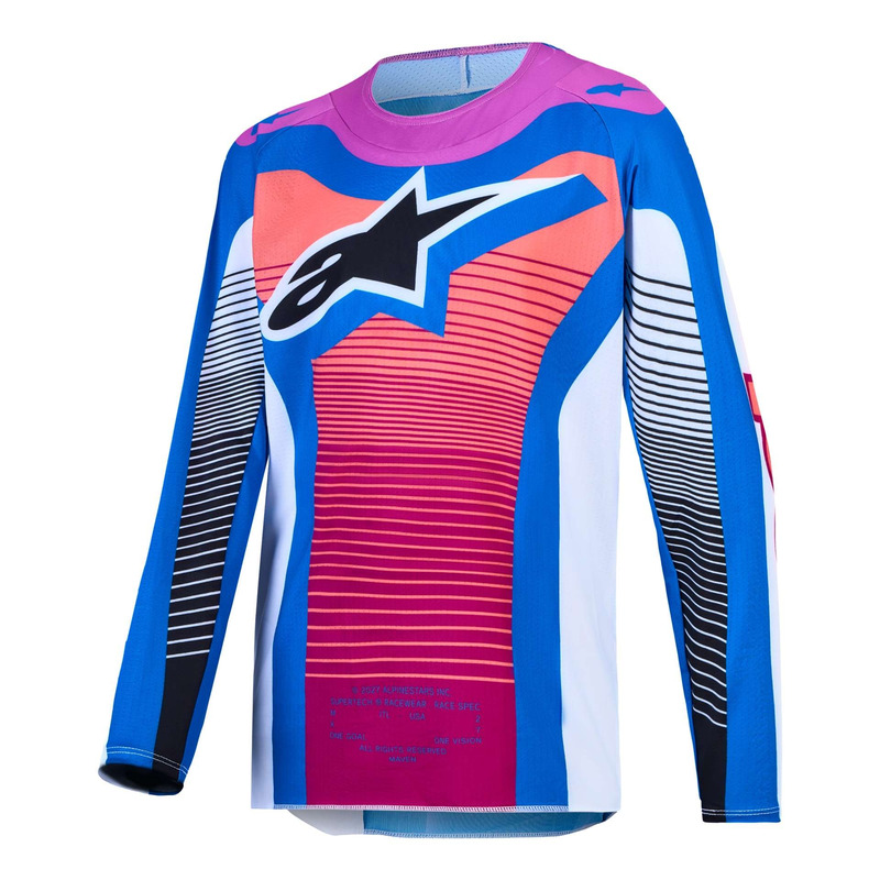 Maillot cross enfant Alpinestars Supertech Youth Maven white/hot coral/blithe blue