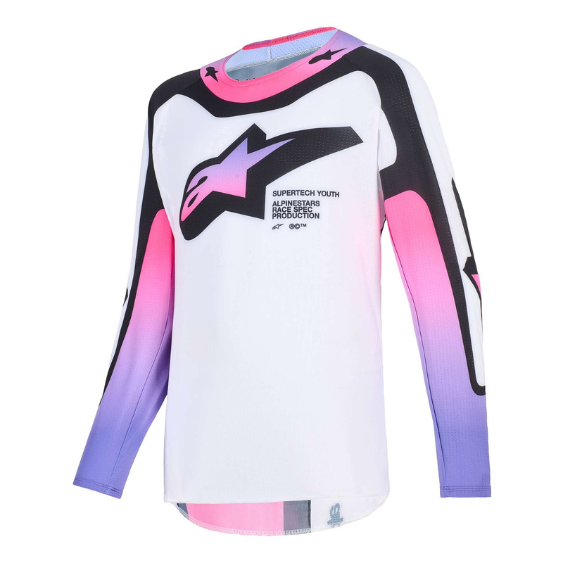 Maillot cross enfant Alpinestars Youth Supertech Vista white/purple/black