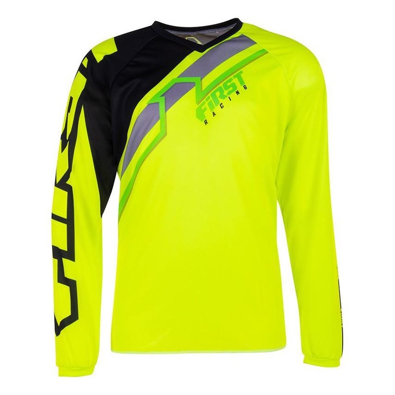 Maillot cross enfant First Racing Stripes jaune fluo/noir/vert- Y-XS