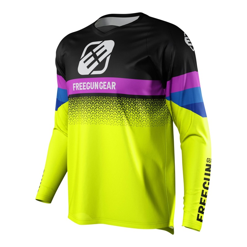 Maillot cross enfant Freegun Devo Attack jaune fluo/violet/noir- 4/5an
