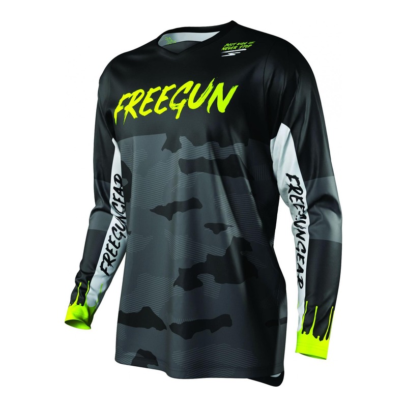 Maillot cross enfant Freegun Devo Camo jaune fluo- 4/5ans