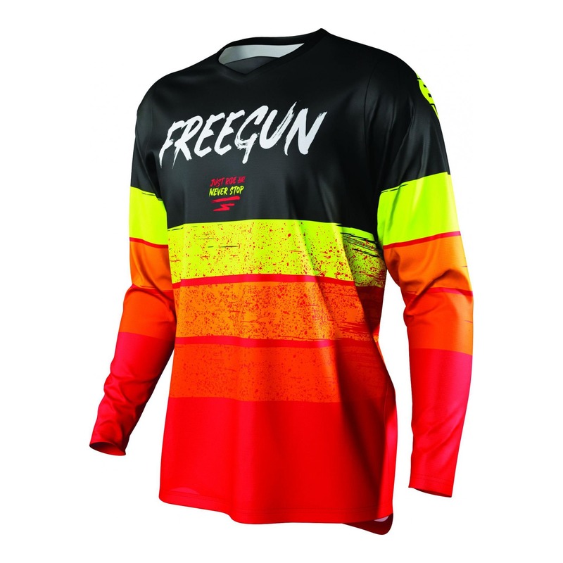 Maillot cross enfant Freegun Devo Stripe rouge/jaune fluo- 4/5ans