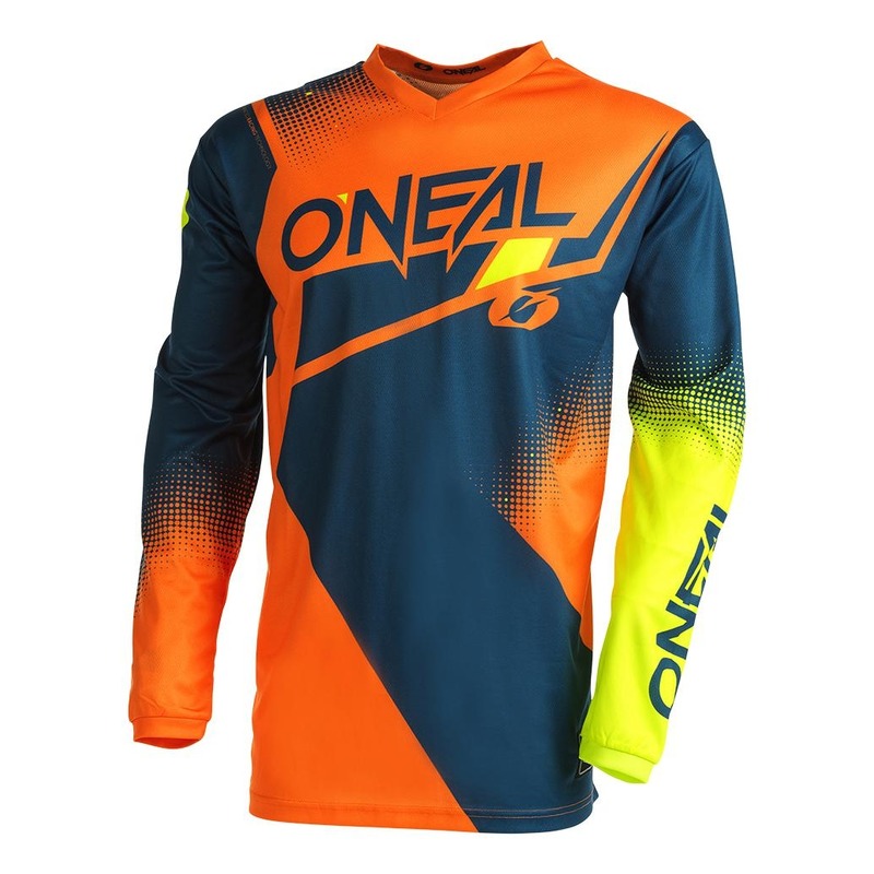 Maillot cross O'Neal Element Racewear V.22 bleu/orange/jaune fluo