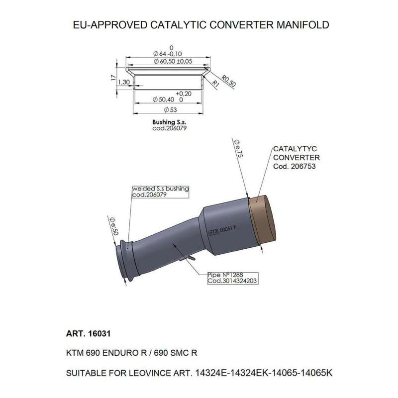 Manchon catalysé Leovince KTM 690 SMC-R 19-20