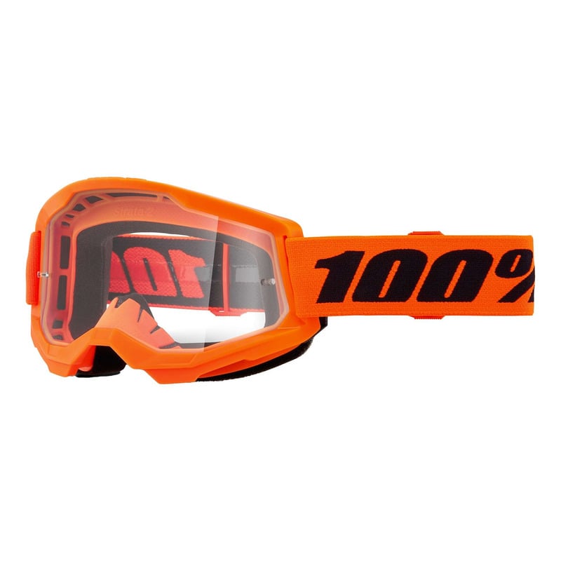 Masque cross 100 % Strata 2 orange fluo – écran clair