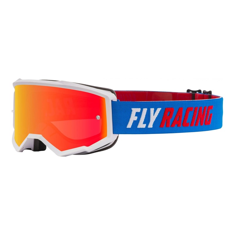 Masque cross Fly Racing Zone bleu/blanc/rouge écran iridium rouge