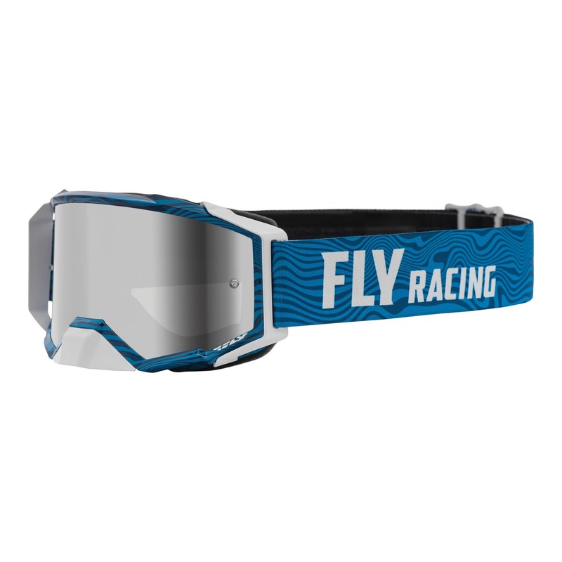 Masque cross Fly Racing Zone Pro bleu/blanc écran iridium argent