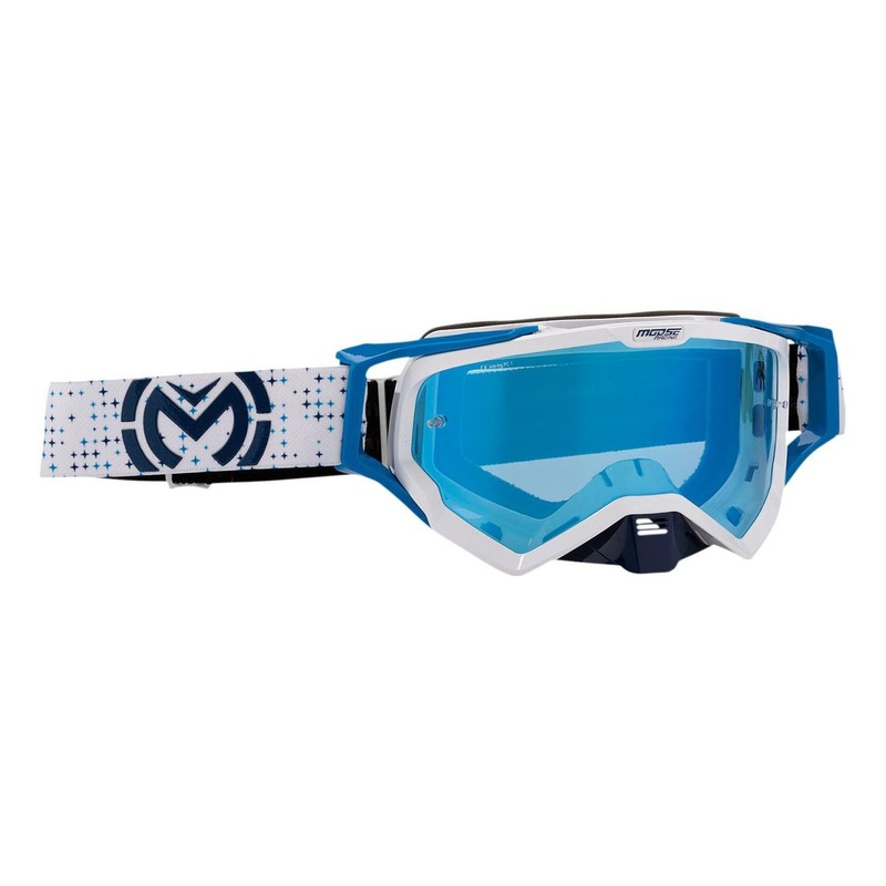 Masque cross Moose Racing XCR Pro Star blanc/bleu – écran bleu