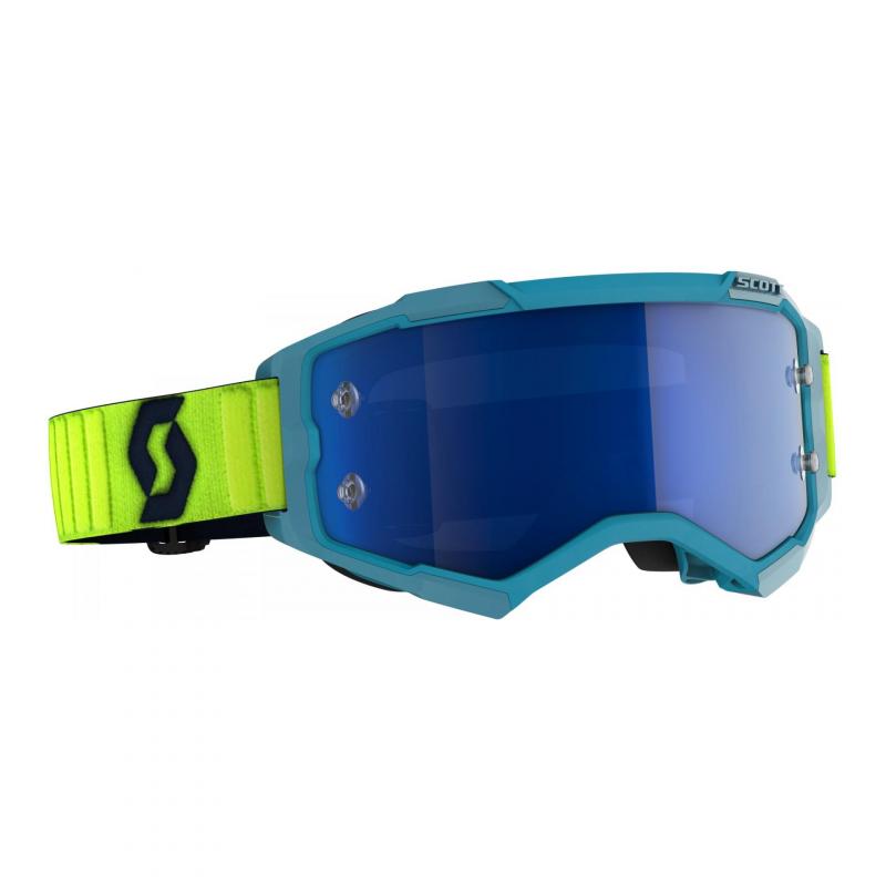 Masque cross Scott Fury teal bleu/jaune fluo- écran chrome bleu