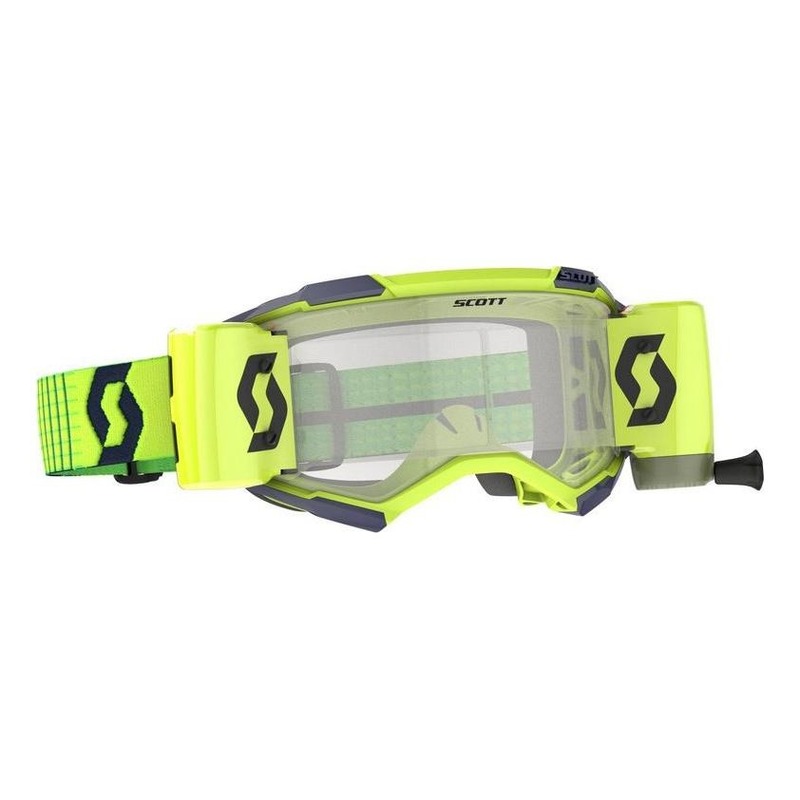 Masque cross Scott Fury WFS Roll Off bleu/jaune – écran Works clair