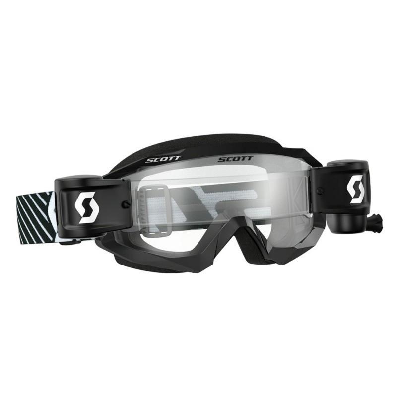Masque cross Scott Hustle MX WFS Roll Off noir/blanc – écran clair