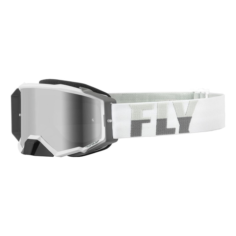 Masque Fly Racing Zone Pro blanc/gris- écran iridium argent/fumé