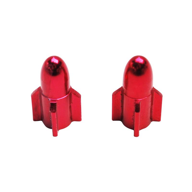 Paire de bouchons de valve rocket alu rouge