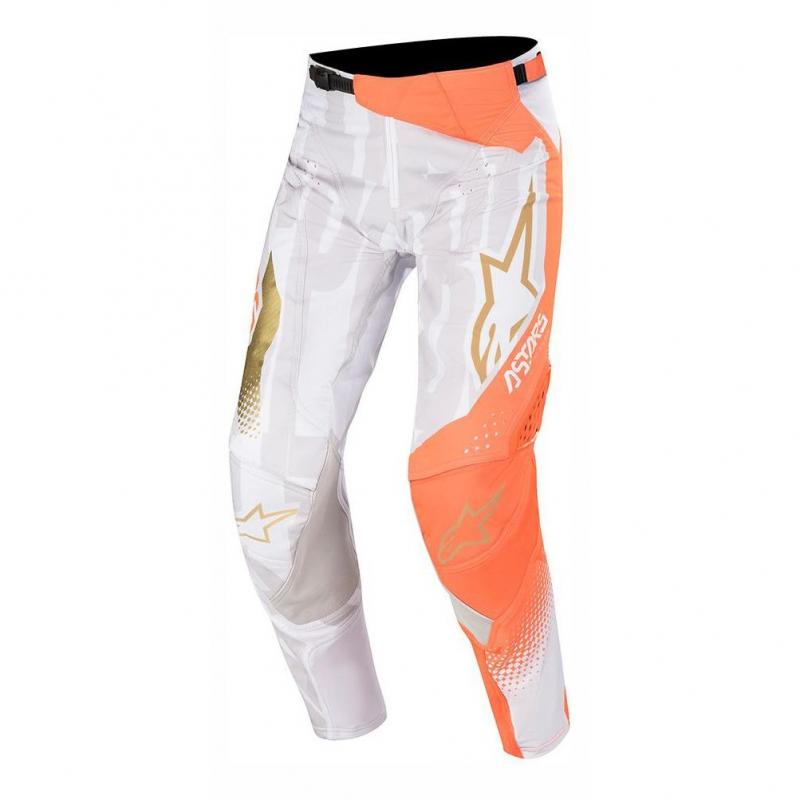 Pantalon cross Alpinestars Techstar Factory Metal blanc/orange fluo/or