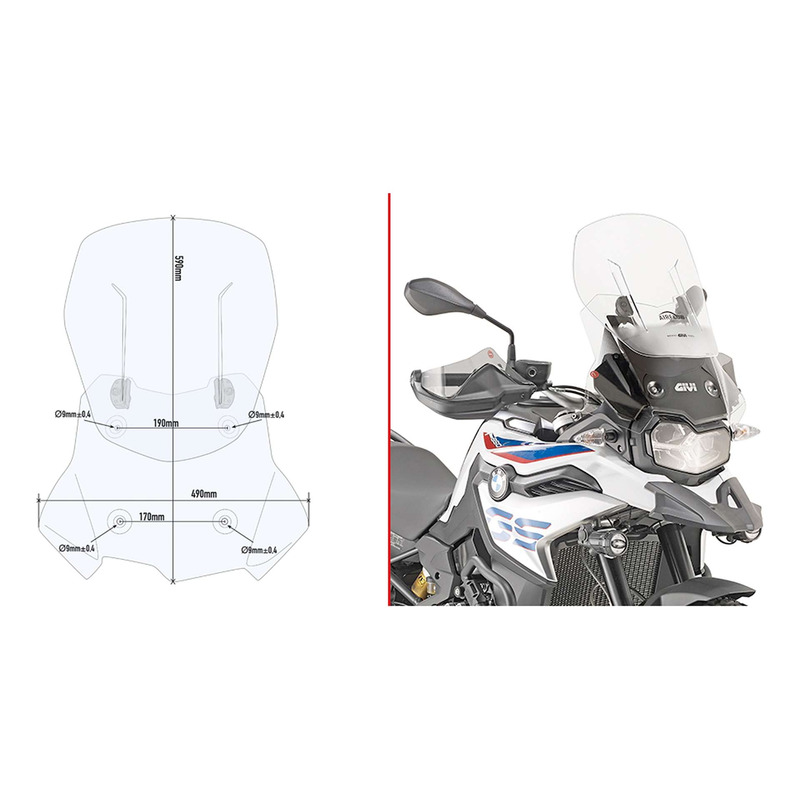 Pare-brise modulable Givi Airflow BMW F 750 GS 18-23 transparent