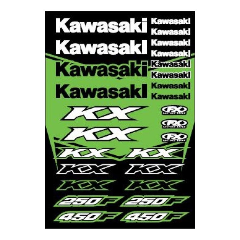 Planche 27 autocollants Factory Effex Kawasaki KXF noir/vert/blanc 48cm x 33cm