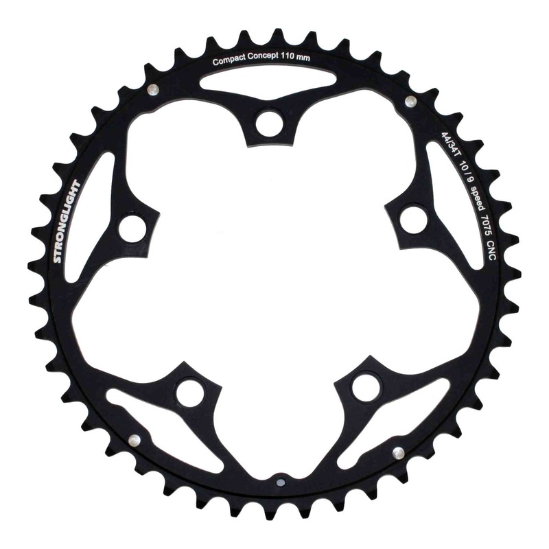 Plateau vélo de route Stronglight 2x9-10v extérieur (44 à 53 dents) noir Diam 110mm type Shimano