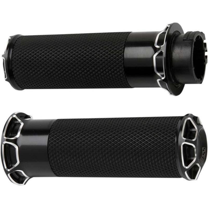 Poignées Arlen Ness Fusion moleté caoutchouc biseautées Softail 08-