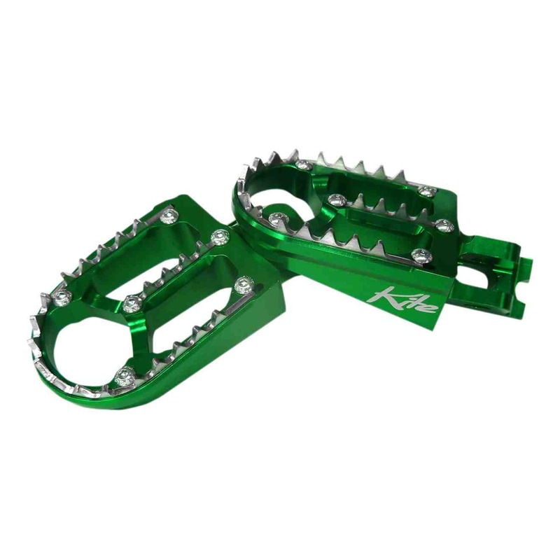 Reposes pieds aluminium Kite TT verts pour Kawasaki KXF 250 06-21