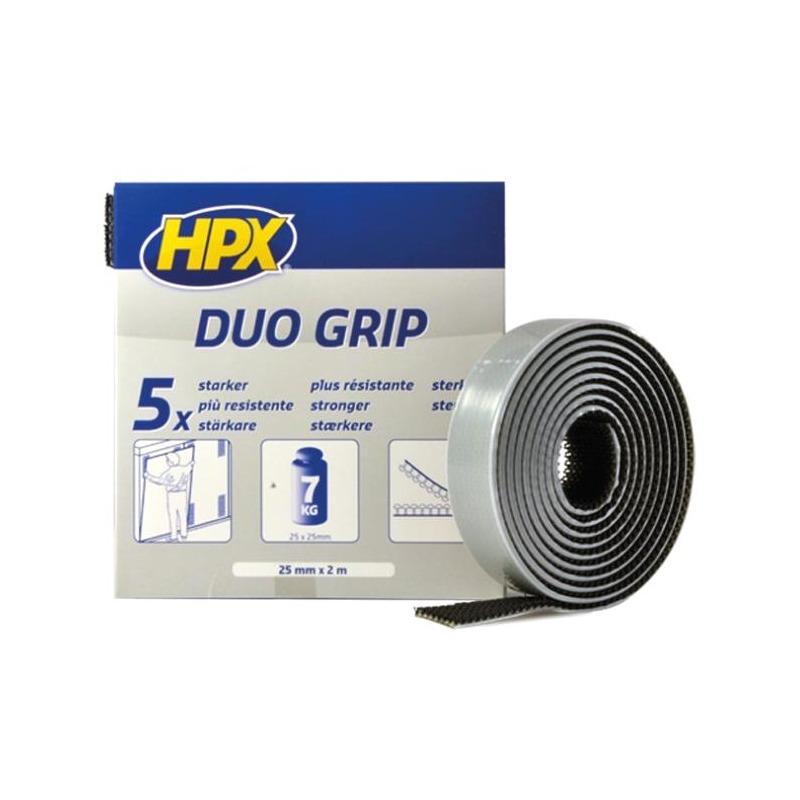Ruban adhésif à crochets Duo Grip noir 25mm x 2m