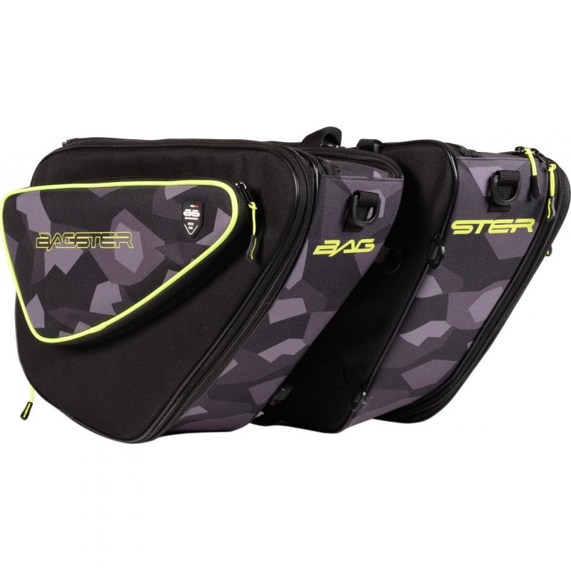 Paire de sacoches cavalière Bagster Rival extensibles 20 à 30L noir/camo gris et jaune