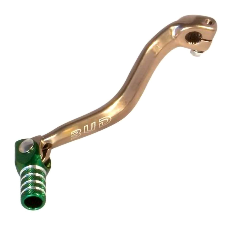 Sélecteur de Vitesse Repliable BUD RACING Alu Forgé Anodisé Vert pour Kawasaki 250 KX 93-04