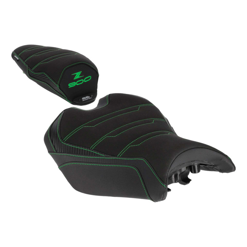 Selle confort complète Bagster SIT'N GO kawasaki Z 900 25-26 noir/nubuk/carbone avec broderie verte