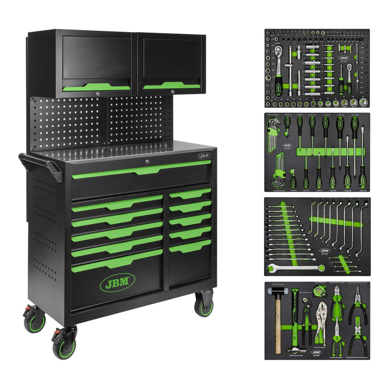 Servante d'atelier JBM 55118 complète avec panneaux perforés et 4 modules d'outils