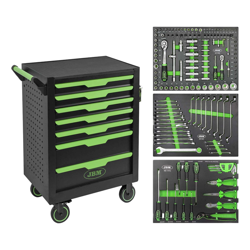 Servante d'atelier JBM 7 tiroirs verte Ã©quipÃ©e 152 piÃ¨ces