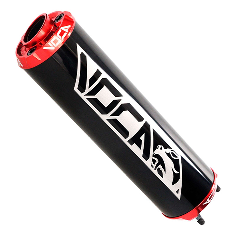 Silencieux Voca Racing alu noir embout de sortie anodisée rouge moto