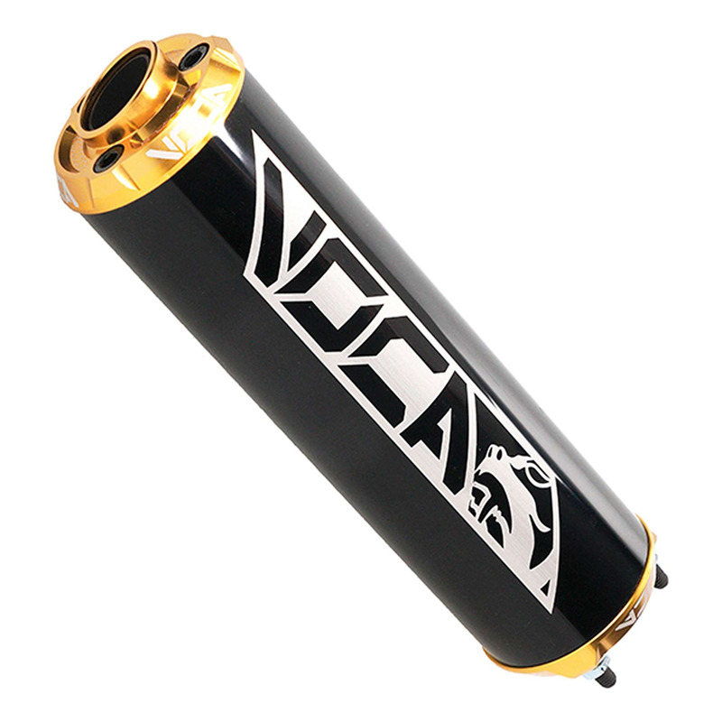 Silencieux Voca Racing alu noir embout de sortie anodisée or moto 50