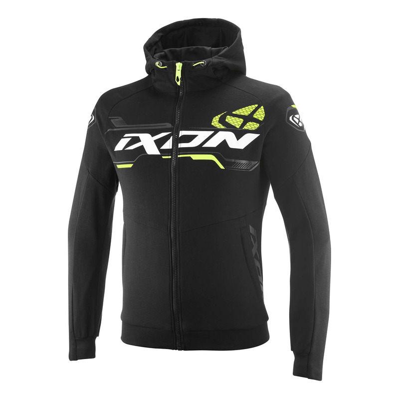 Sweat moto à capuche Ixon Touchdown Ultra noir/blanc/jaune vif