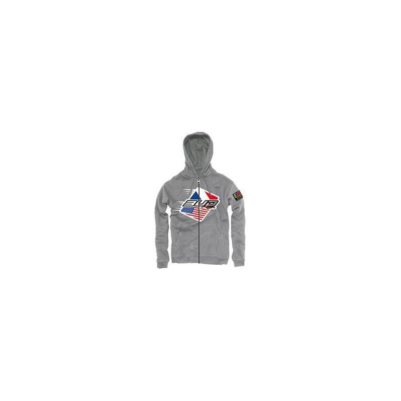 Sweat zippé à capuche Bud Racing Patriot gris chiné- L
