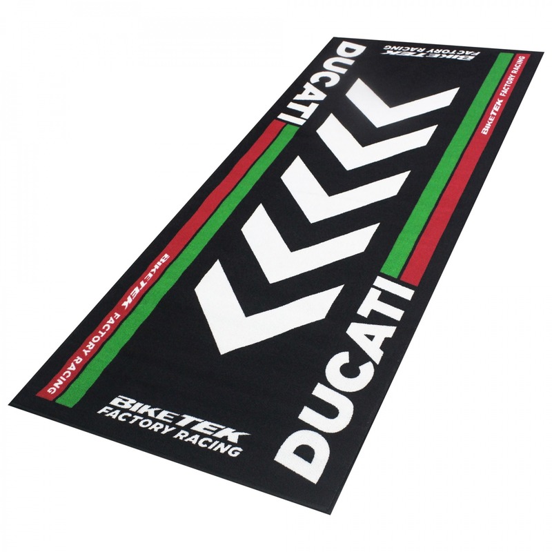 Tapis de garage BikeTek Serie 4 Ducati noir/rouge/vert 190x80cm