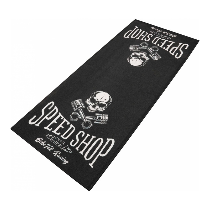 Tapis de garage BikeTek Series 7 Speed Shop noir/blanc 190x80 cm