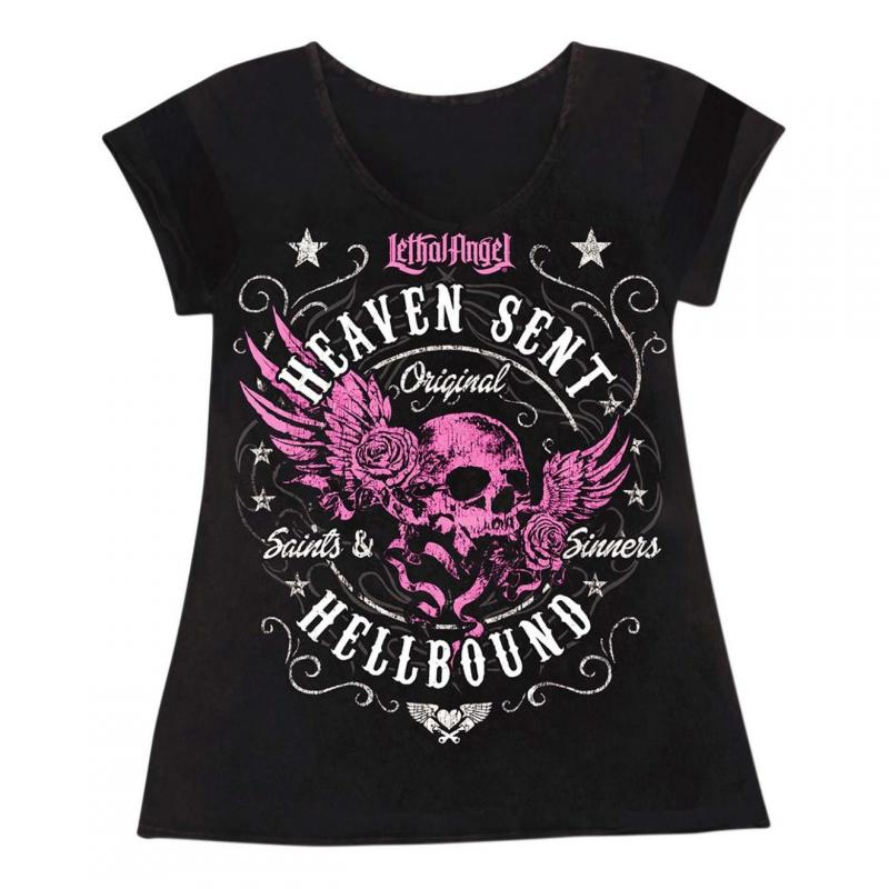 Tee-shirt femme Lethal Threat Heaven Sent noir/rose/blanc- S