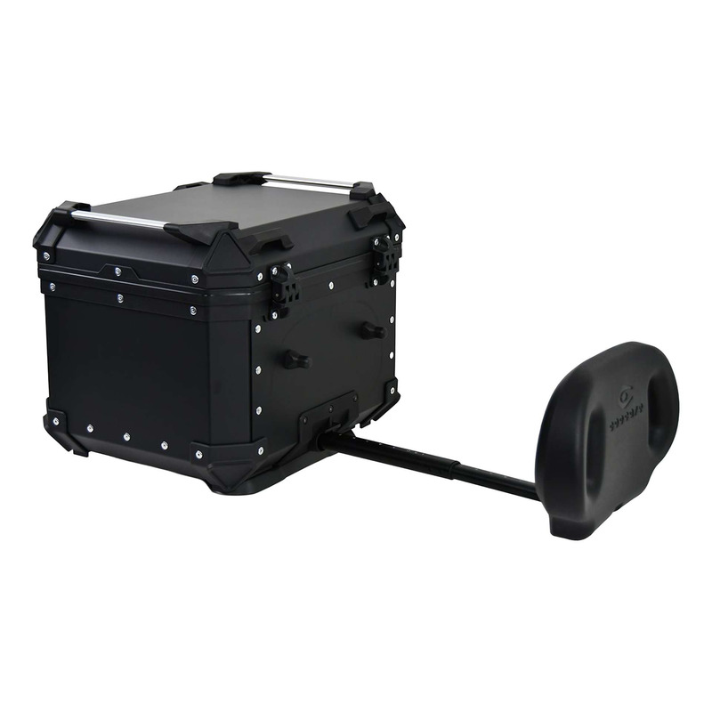 Top case aluminium Coocase X1 Series 45 noir avec platine dosseret ajustable