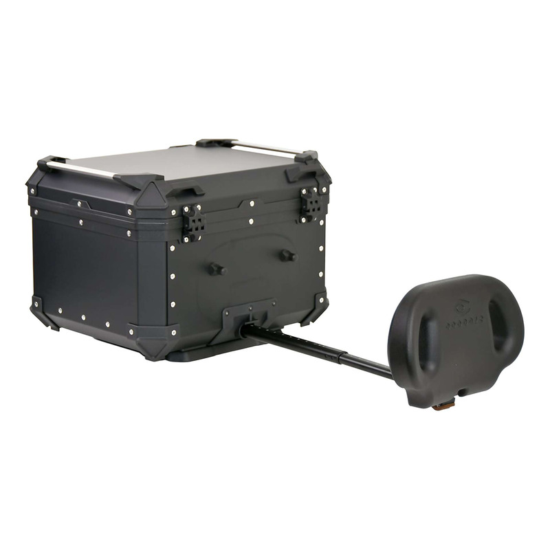 Top case aluminium Coocase X1 Series 55 noir avec platine dosseret ajustable