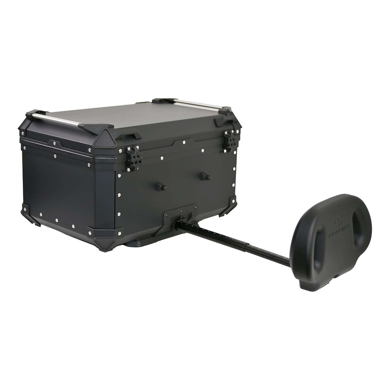 Top case aluminium Coocase X1 Series 65 noir avec platine dosseret ajustable