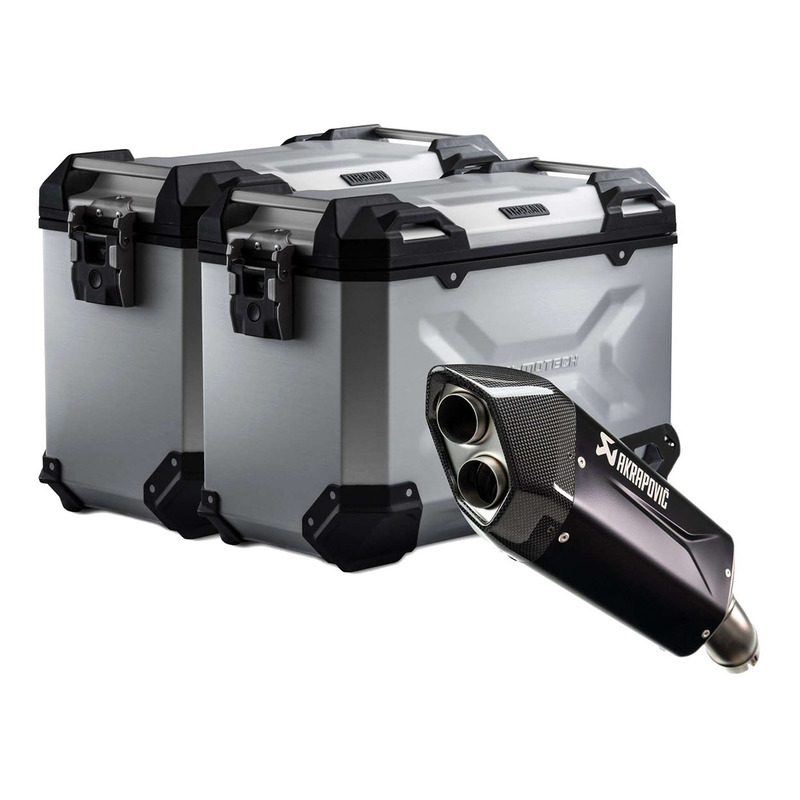 Valises latérales SW-MOTECH TRAX ADV grises 45L + silencieux Akrapovic BMW R 1300 GS 24-26