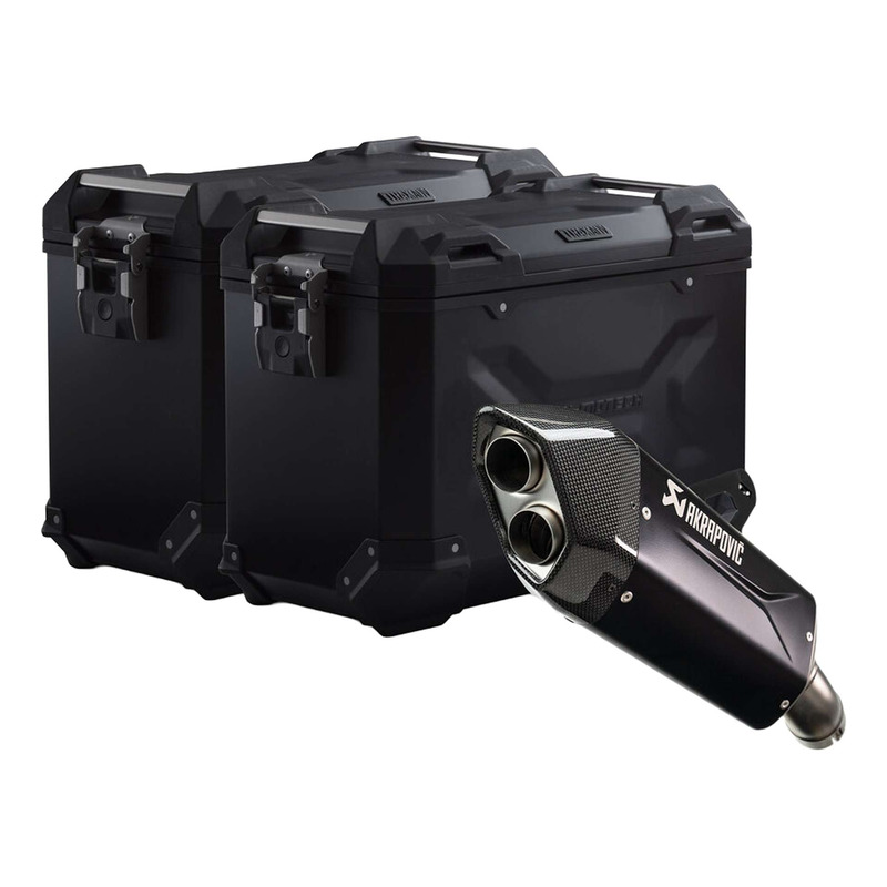 Valises latérales SW-MOTECH TRAX ADV noires 45L + silencieux Akrapovic BMW R1300GS Adventure 25-26